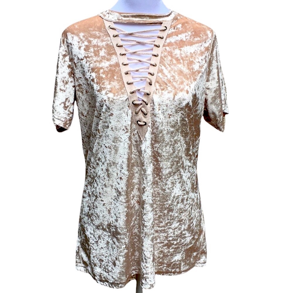 4/$20! Gold Velvet Entro Crisscross V-Neck Top